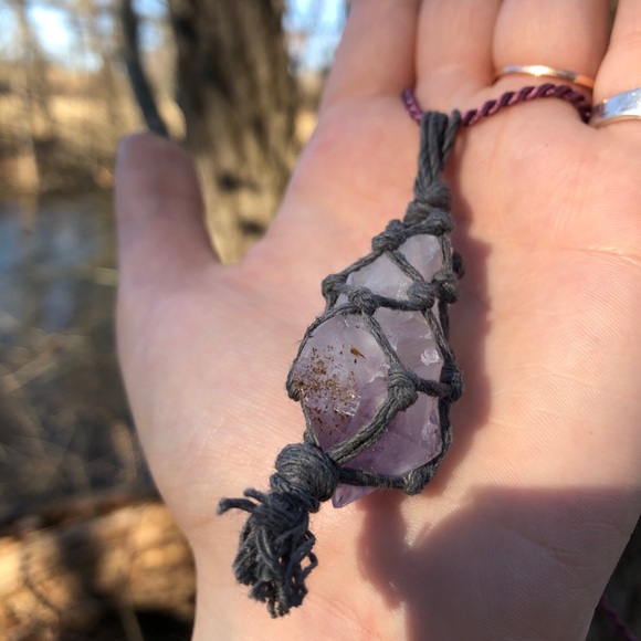 Amethyst Raw Macrame Necklace - Picture 7 of 7